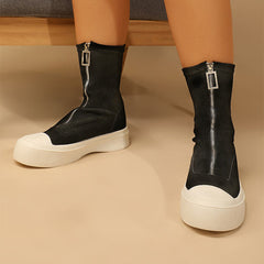 Two Tone Zip Front Faux Suede Sock Boots Oshnow