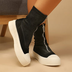 Two Tone Zip Front Faux Suede Sock Boots Oshnow