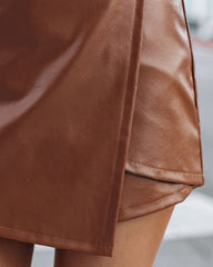 Tyra Faux Leather Wrap Skort - Camel Oshnow