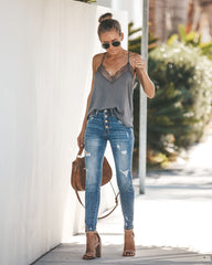 Ultimate High Rise Split Ankle Distressed Skinny Oshnow