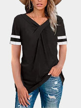 V-neck Twisted Solid Color Short Sleeve T-shirts Oshnow