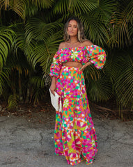 Down In Rio Cotton Printed Tiered Maxi Skirt