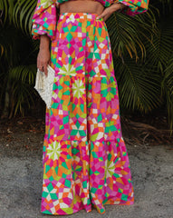 Down In Rio Cotton Printed Tiered Maxi Skirt