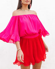 Valentina Colorblock Off The Shoulder Romper Oshnow