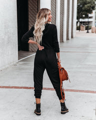 Vander Pocketed Hooded Knit Jumpsuit - Black Oshnow