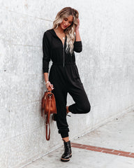 Vander Pocketed Hooded Knit Jumpsuit - Black Oshnow