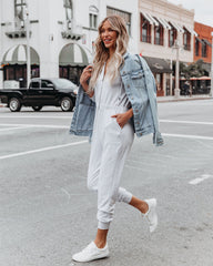 Vander Pocketed Hooded Knit Jumpsuit - Light Grey Oshnow