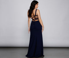 Vanya High Slit Lace Up Crepe Dress Oshnow