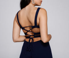 Vanya High Slit Lace Up Crepe Dress Oshnow