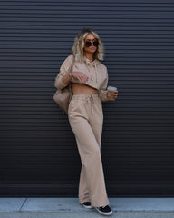 Vera Knit Crop Hooded Sweatshirt - Tan - SALE Oshnow