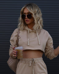 Vera Knit Crop Hooded Sweatshirt - Tan - SALE Oshnow