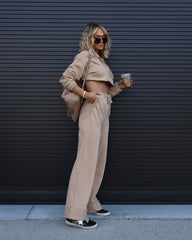 Vera Knit Crop Hooded Sweatshirt - Tan - SALE Oshnow