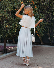 Veronica Pocketed Woven Midi Skirt - Blue Oshnow