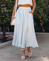 Veronica Pocketed Woven Midi Skirt - Blue Oshnow