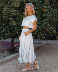 Veronica Pocketed Woven Midi Skirt - Blue Oshnow