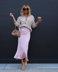 Veronique Satin Maxi Skirt - Blush Oshnow