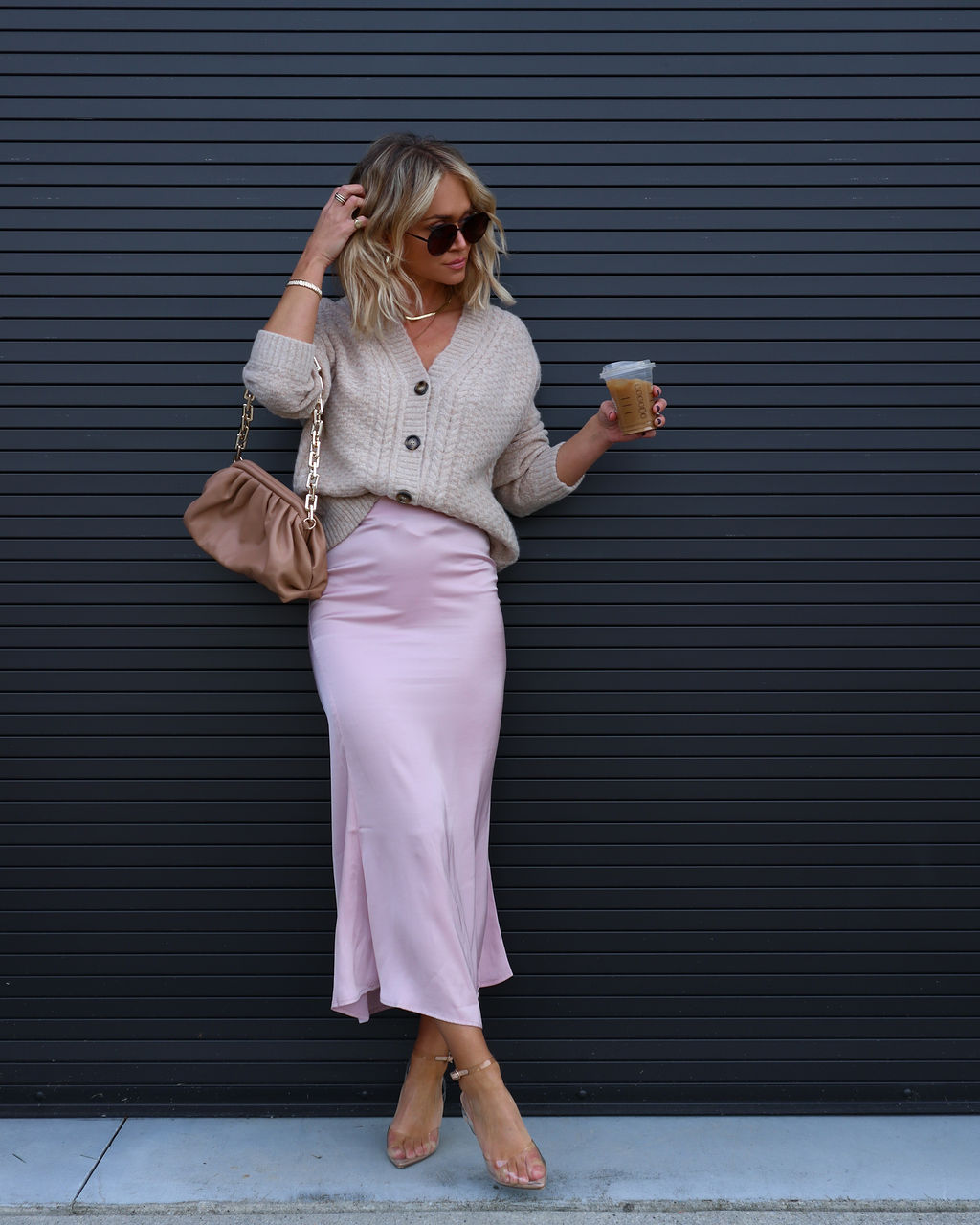 Veronique Satin Maxi Skirt - Blush Oshnow