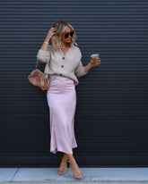 Veronique Satin Maxi Skirt - Blush Oshnow
