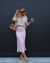 Veronique Satin Maxi Skirt - Blush Oshnow