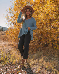 Victoria Cotton Blend Pocketed Asymm Top - Denim Blue Oshnow