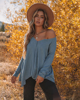 Victoria Cotton Blend Pocketed Asymm Top - Denim Blue Oshnow