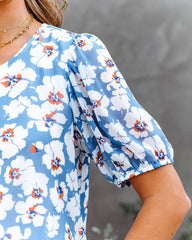 Vidhi Smocked Floral Blouse - Light Blue Oshnow