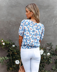 Vidhi Smocked Floral Blouse - Light Blue Oshnow