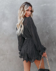 Viera Polka Dot Pleated Romper - Black Oshnow