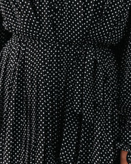 Viera Polka Dot Pleated Romper - Black Oshnow