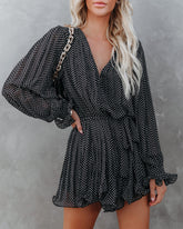 Viera Polka Dot Pleated Romper - Black Oshnow
