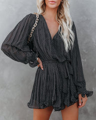 Viera Polka Dot Pleated Romper - Black Oshnow