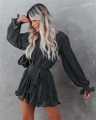 Viera Polka Dot Pleated Romper - Black Oshnow
