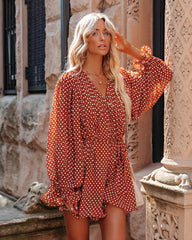 Viera Polka Dot Pleated Romper - Brown Oshnow