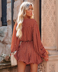 Viera Polka Dot Pleated Romper - Brown Oshnow