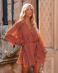 Viera Polka Dot Pleated Romper - Brown Oshnow