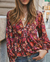 Village Views Floral Tie Front Babydoll Blouse Oshnow