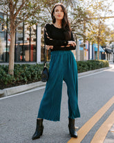 Villanueva Plisse Cropped Pants - Teal - SALE Oshnow