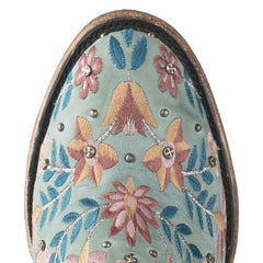 Vintage Floral Embroidery Round Toe Ankle Bootie Oshnow