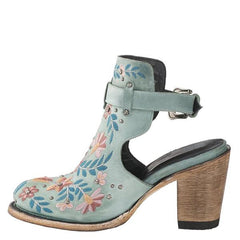 Vintage Floral Embroidery Round Toe Ankle Bootie Oshnow