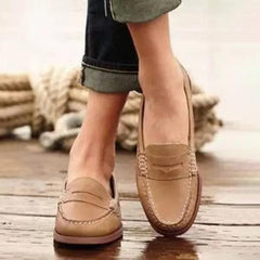 Vintage Slip On Loafers Low Heel Pu Leather Loafers Oshnow