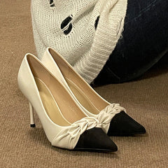 Vintage Stitching Point Toe Stilettos High Heels Oshnow