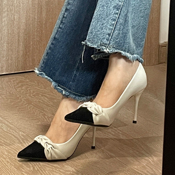 Vintage Stitching Point Toe Stilettos High Heels Oshnow