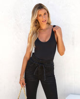Violet Ribbed Tank Bodysuit - Black Oshnow