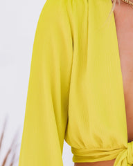 Vittoria Tie Front Crop Blouse - Chartreuse Oshnow