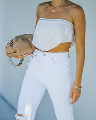 Vocals Strapless Satin Scarf Top - Light Taupe Oshnow