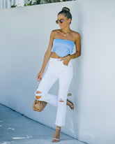 Vocals Strapless Satin Scarf Top - Sky Blue Oshnow