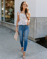 Vorna Floral Smocked Peplum Tie Top - Yellow Multi Oshnow