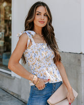 Vorna Floral Smocked Peplum Tie Top - Yellow Multi Oshnow