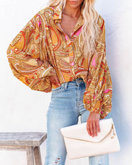 Vrinda Printed Button Down Blouse - Orange Multi Oshnow