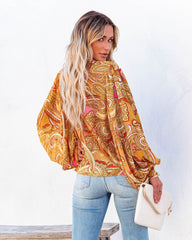 Vrinda Printed Button Down Blouse - Orange Multi Oshnow